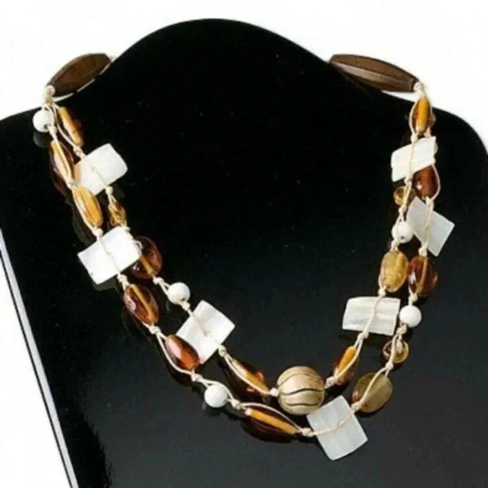 India Glass Horn Mother of Pearl Beads Necklace